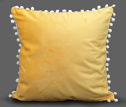Pom Pom Cushion or Cover Plush Velvet White Pom Pom Mustard yellow