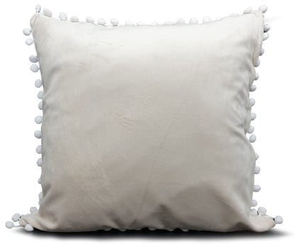 Pom Pom Cushion or Cover Plain Holland Plush Velvet 17" x 17" Cream