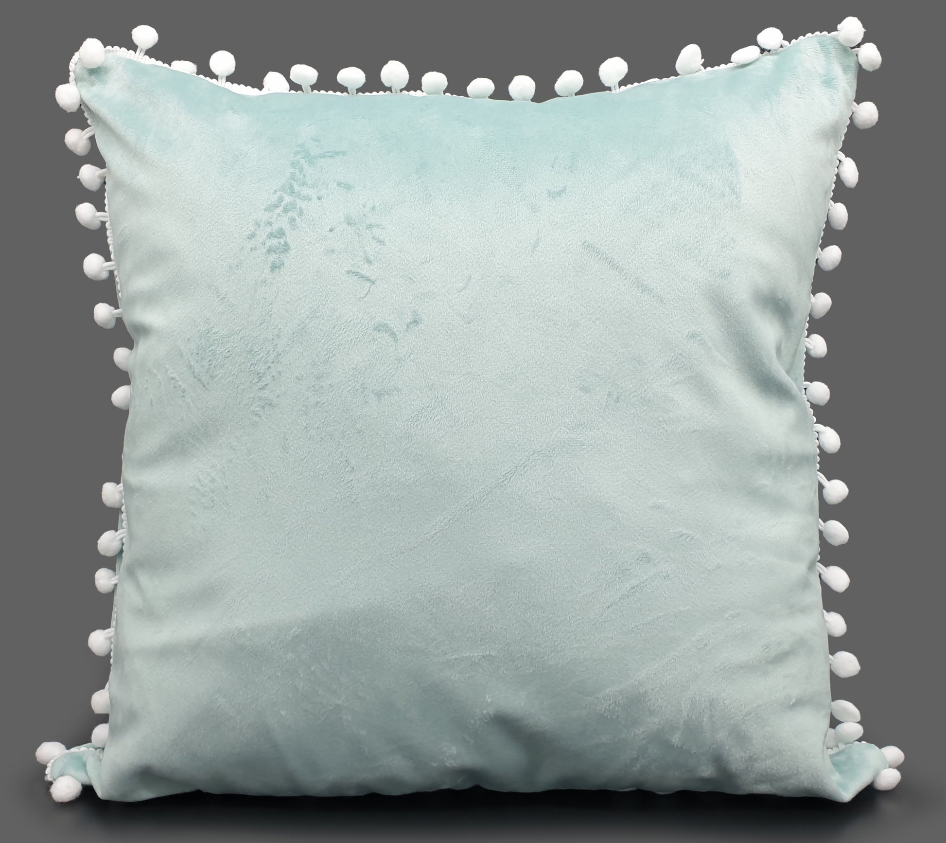 Pom Pom Cushion or Cover Plush Velvet White Pom Pom Pale Blue