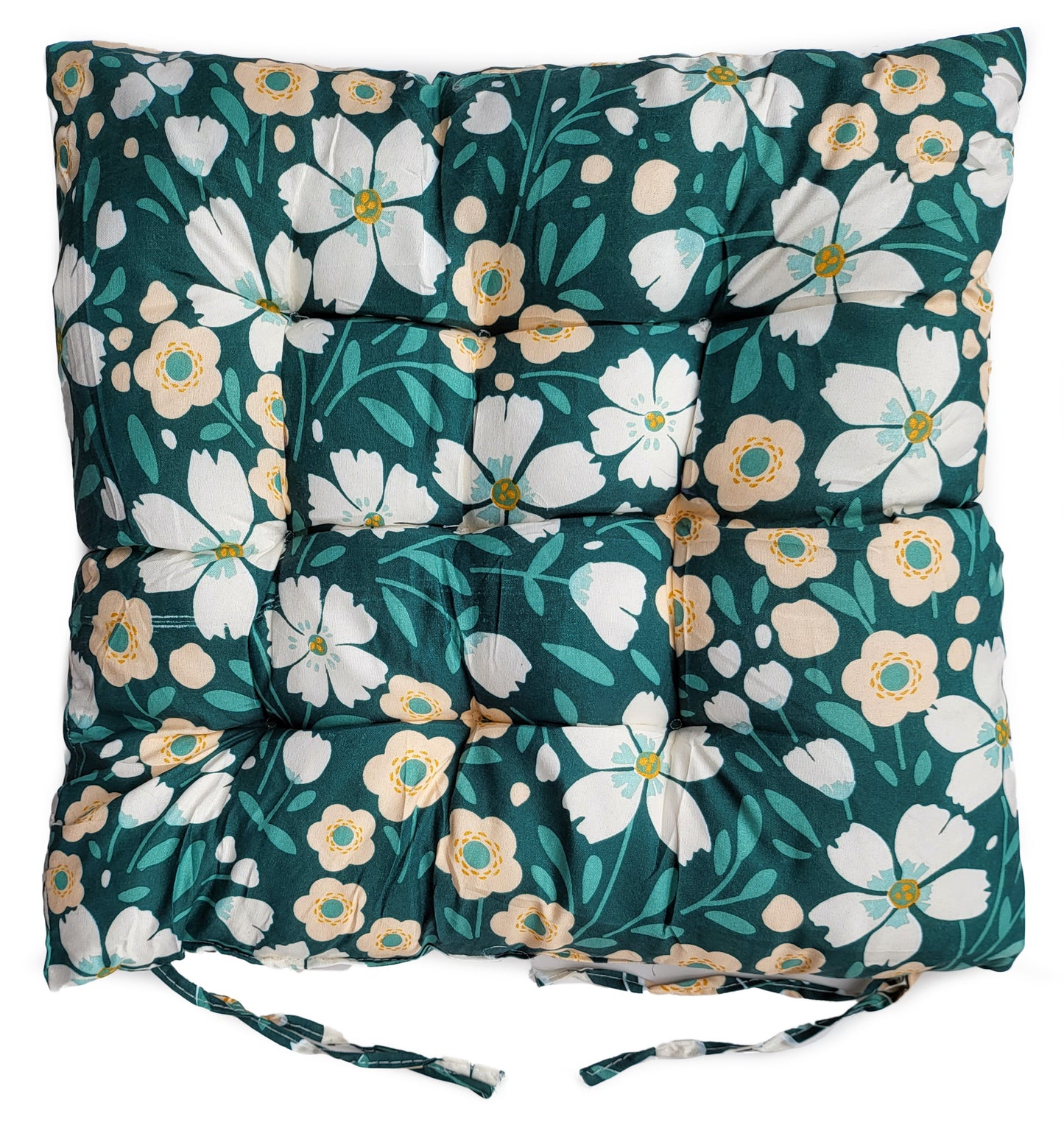 Seat Pad for Dining Garden Kitchen Chair Tie On Floral Green