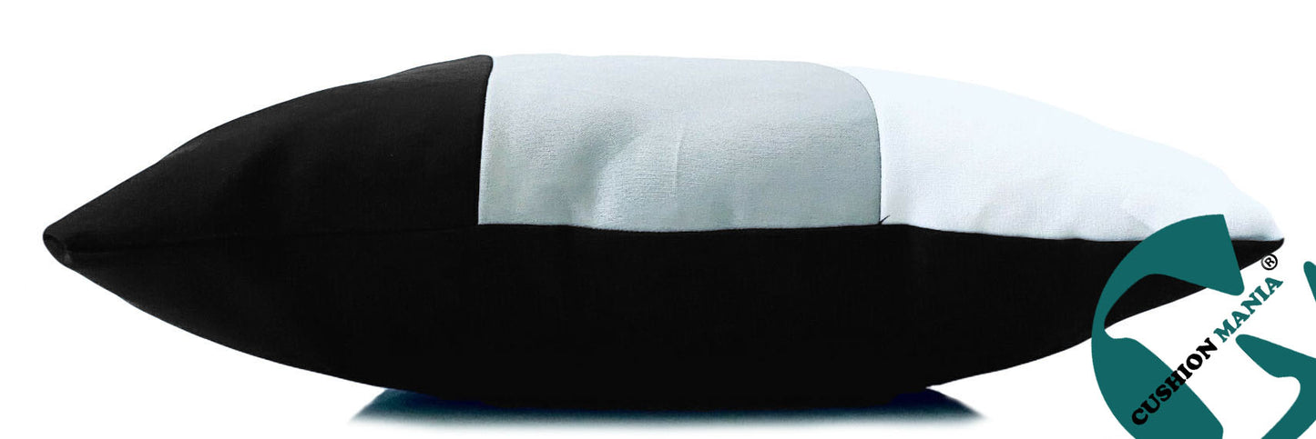 large 3 tone Striped cushions Black Grey White side view