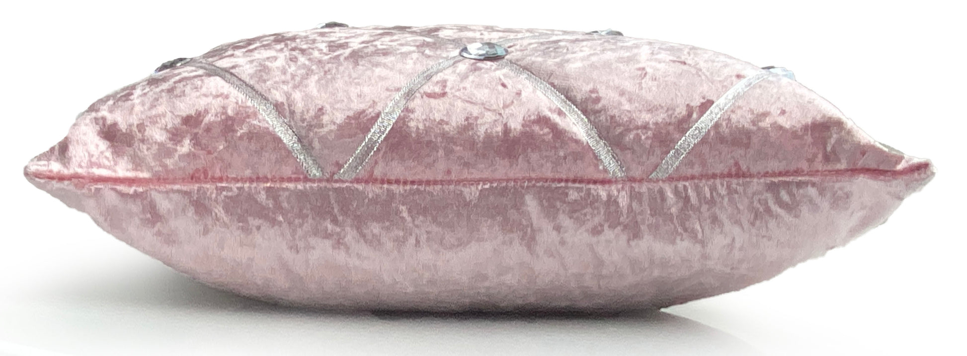 Large Crush Velvet Cushions or Covers Diamante Chesterfield 3 Sizes BLUSH PINK side view