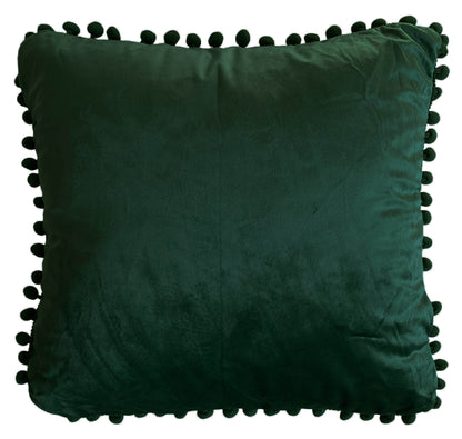 Pom Pom Cushion or Cover Plain Holland Plush Velvet 17" x 17" Bottle Green