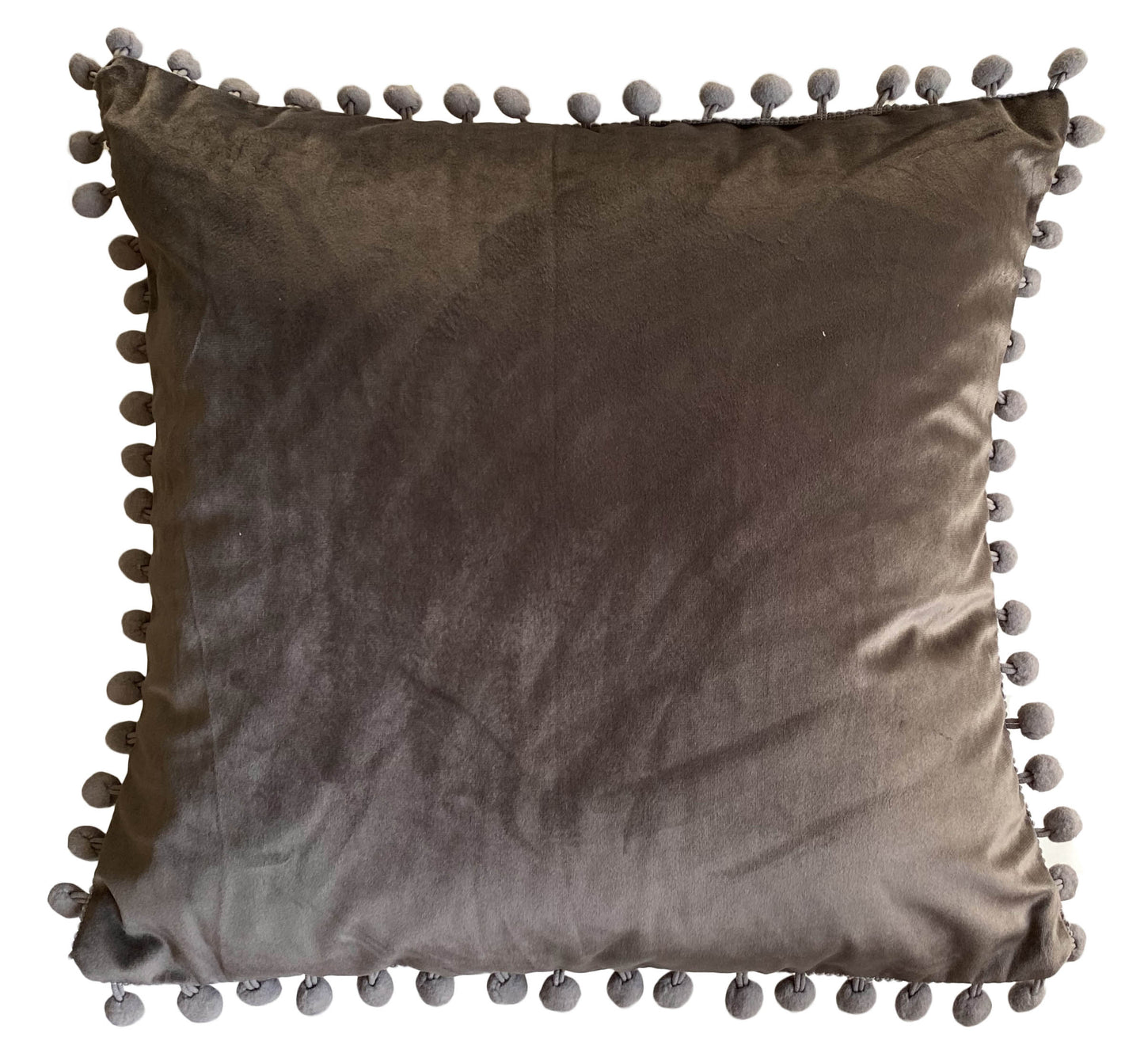 Pom Pom Cushion or Cover Plain Holland Plush Velvet 17" x 17" grey