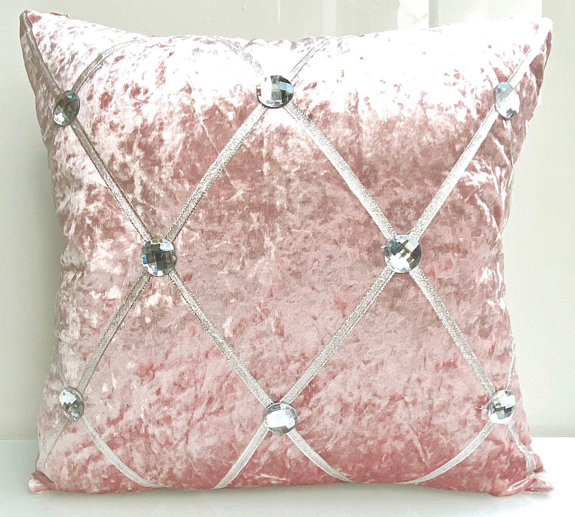Large Crush Velvet Diamante Chesterfield Cushions or Covers Blush Pink