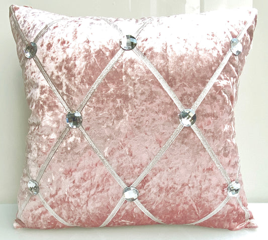 Large Crush Velvet Cushions or Covers Diamante Chesterfield 3 Sizes BLUSH PINK