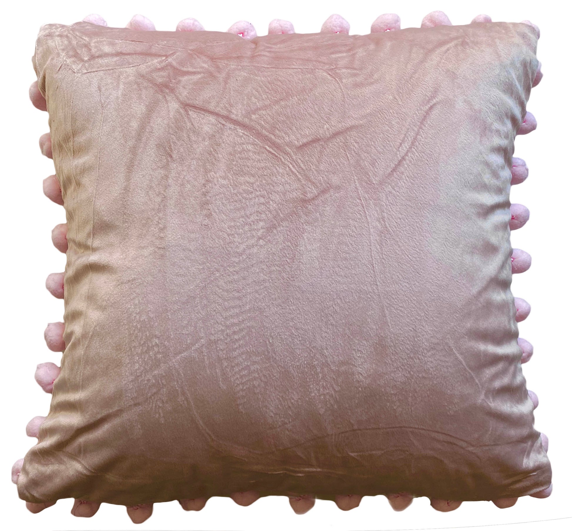 Pom Pom Cushion or Cover Plain Holland Plush Velvet 17" x 17" Blush Pink