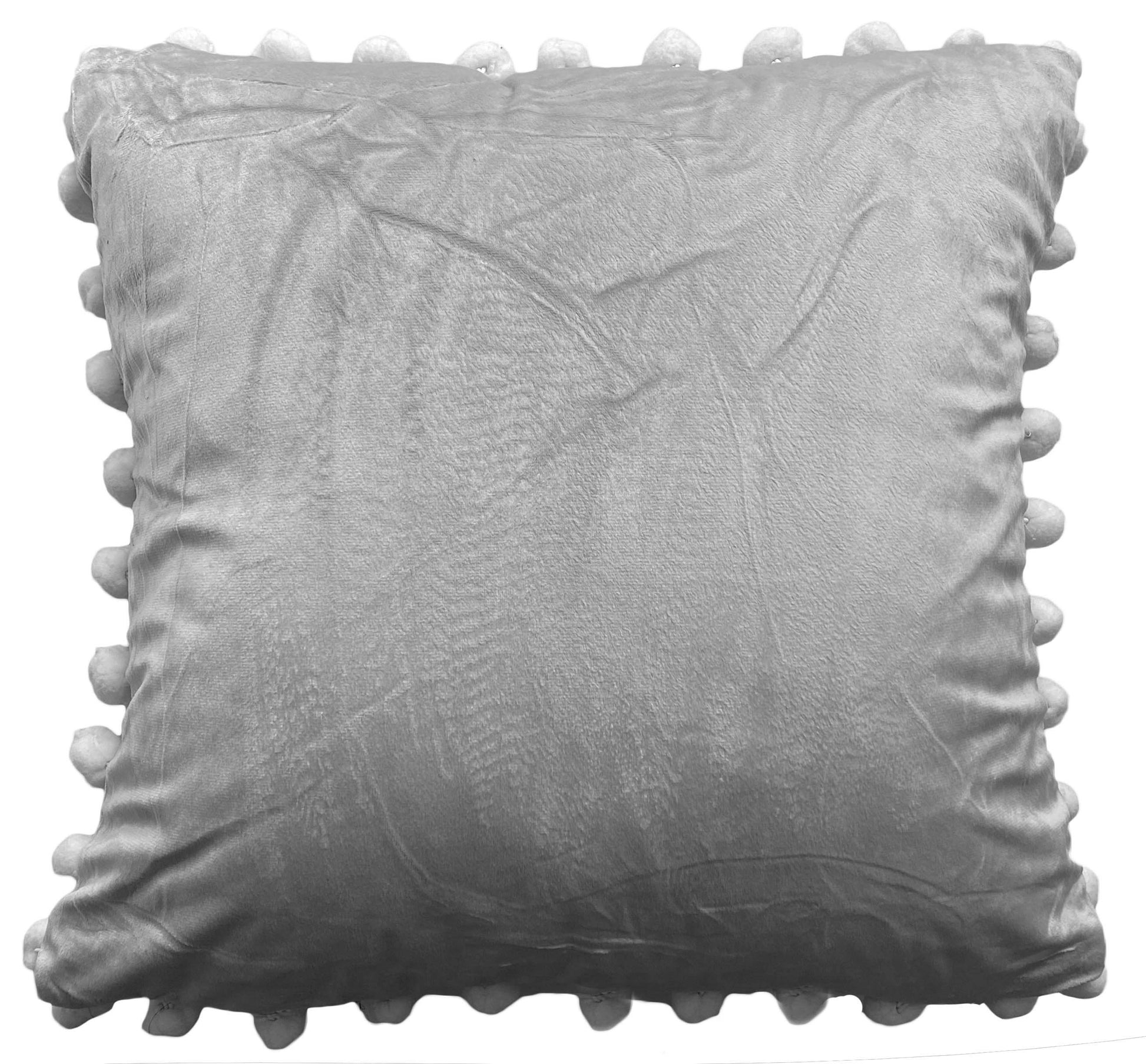 Pom Pom Cushion or Cover Plain Holland Plush Velvet 17" x 17" Silver