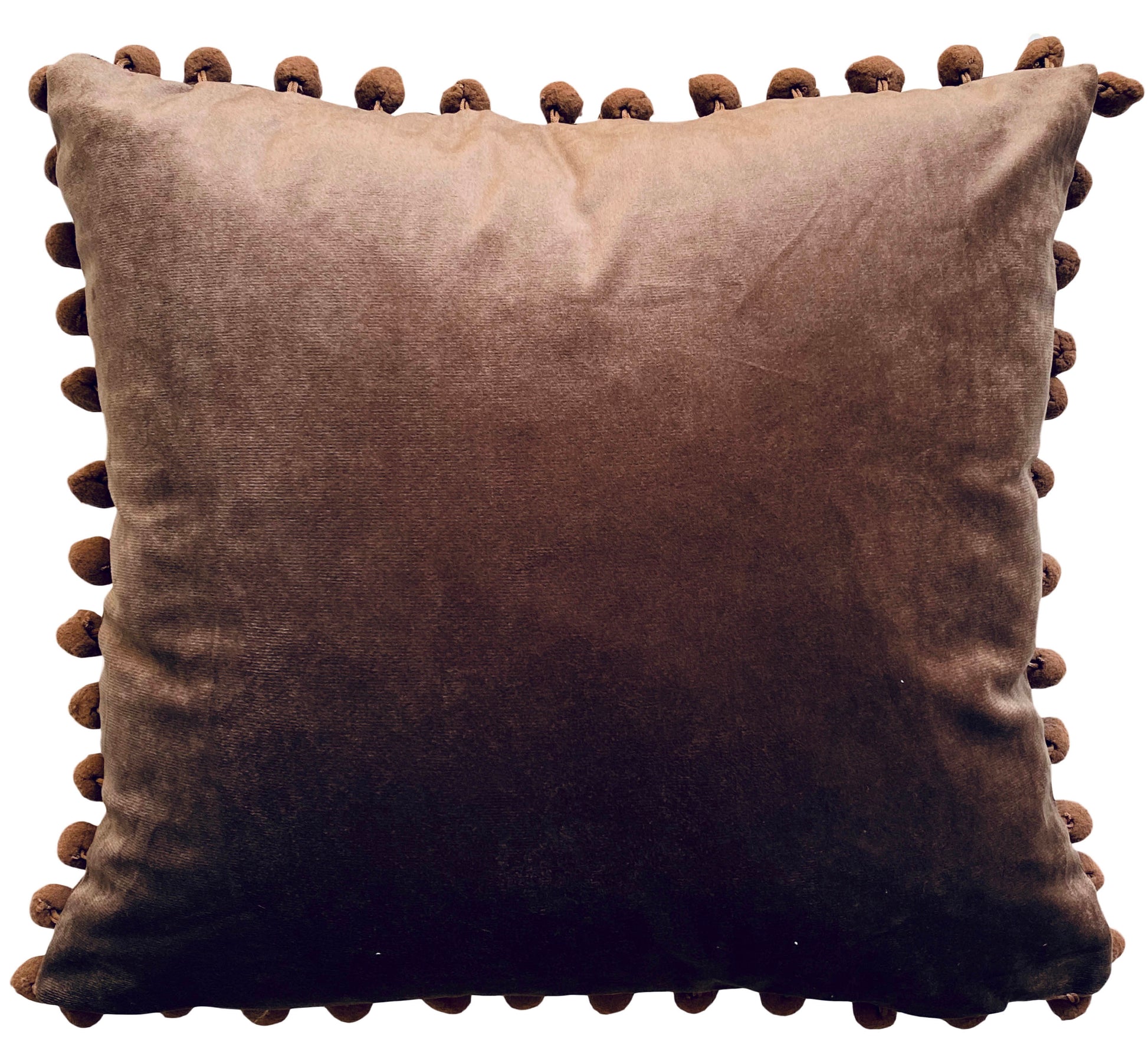 Pom Pom Cushion or Cover Plain Holland Plush Velvet 17" x 17" Brown
