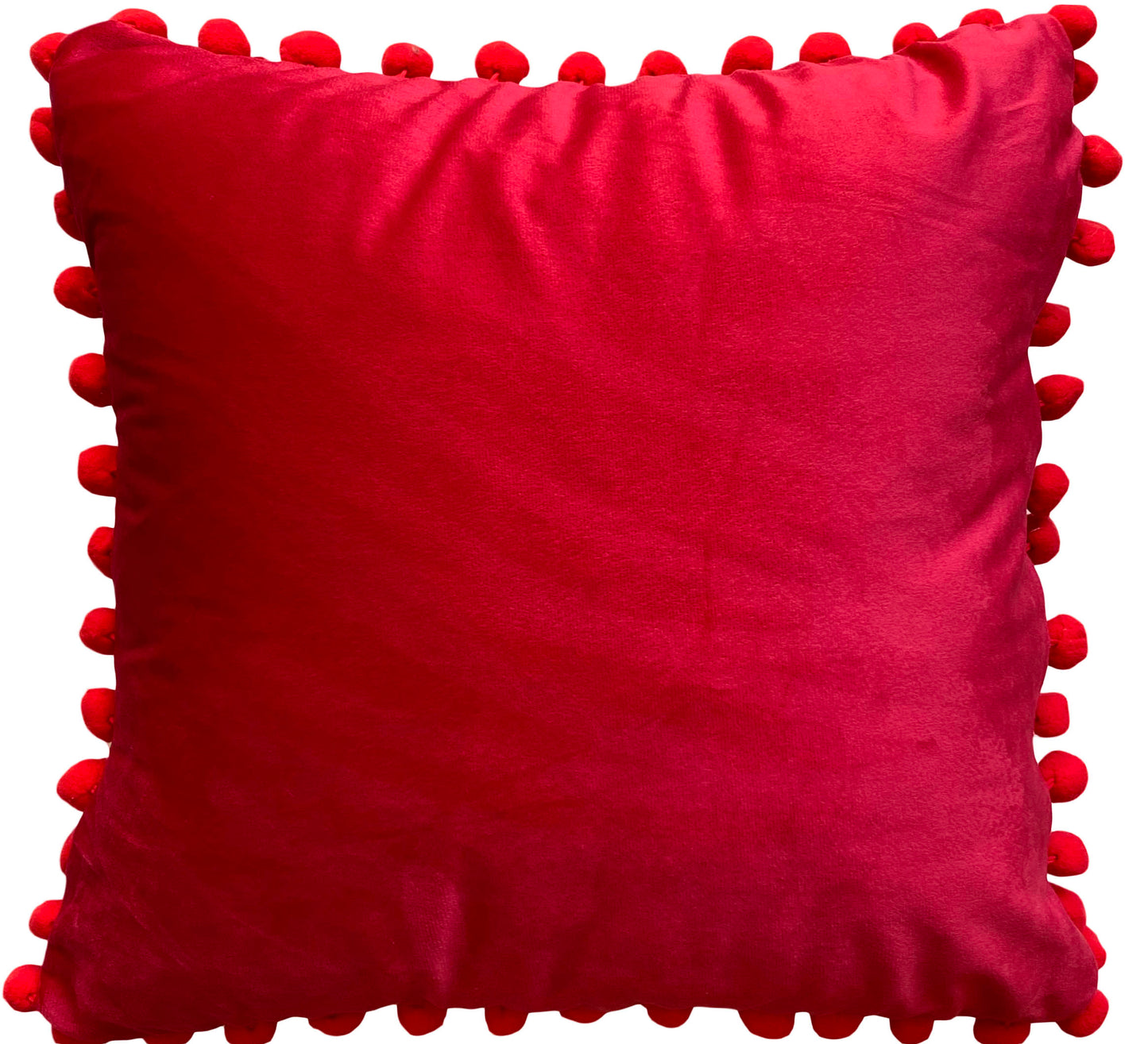 Pom Pom Cushion or Cover Plain Holland Plush Velvet 17" x 17" red