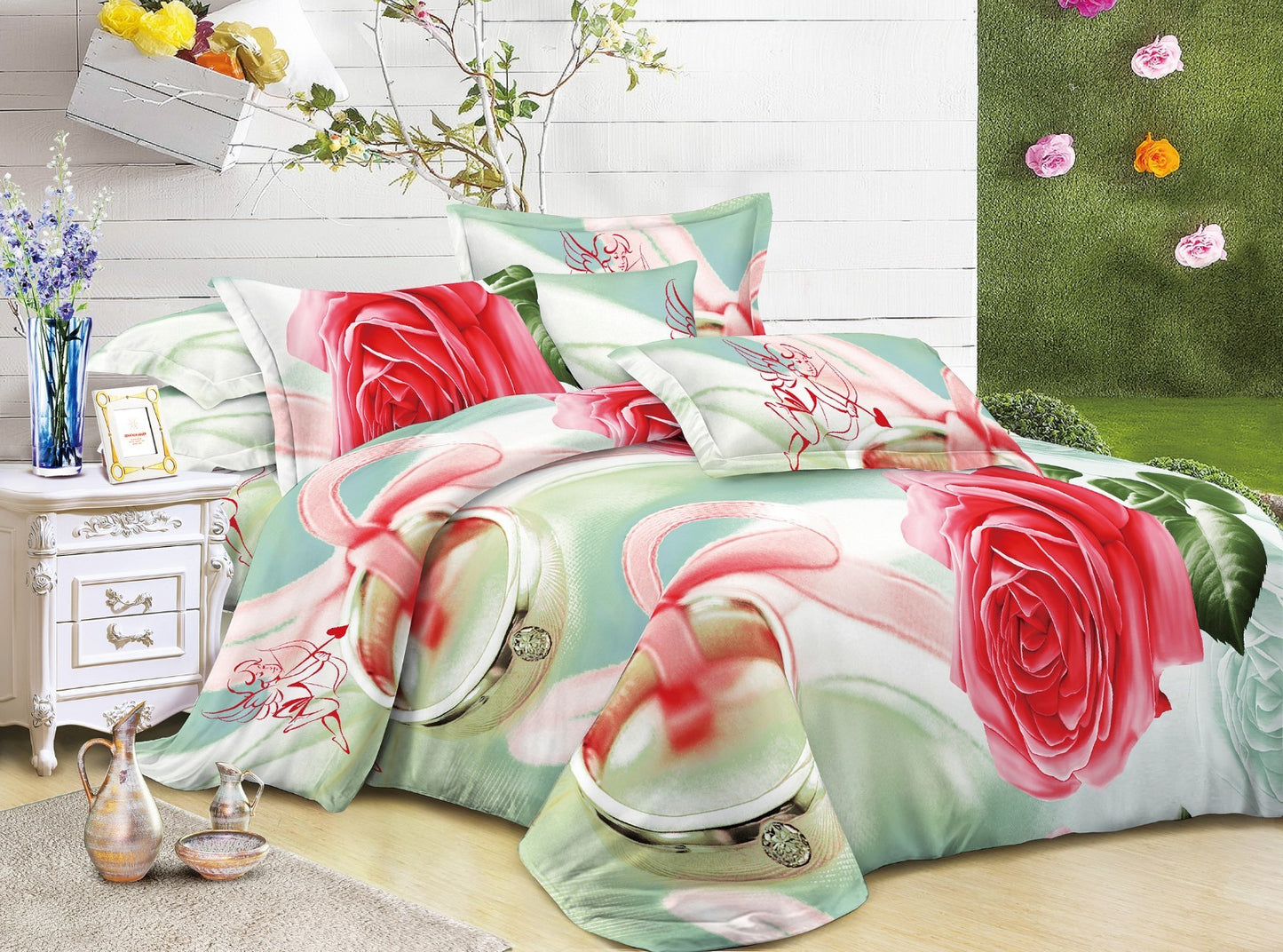 Duvet Cover set 3D Quilt Cover set 3 Pcs Bedding Animal Floral Rose 55 GSM