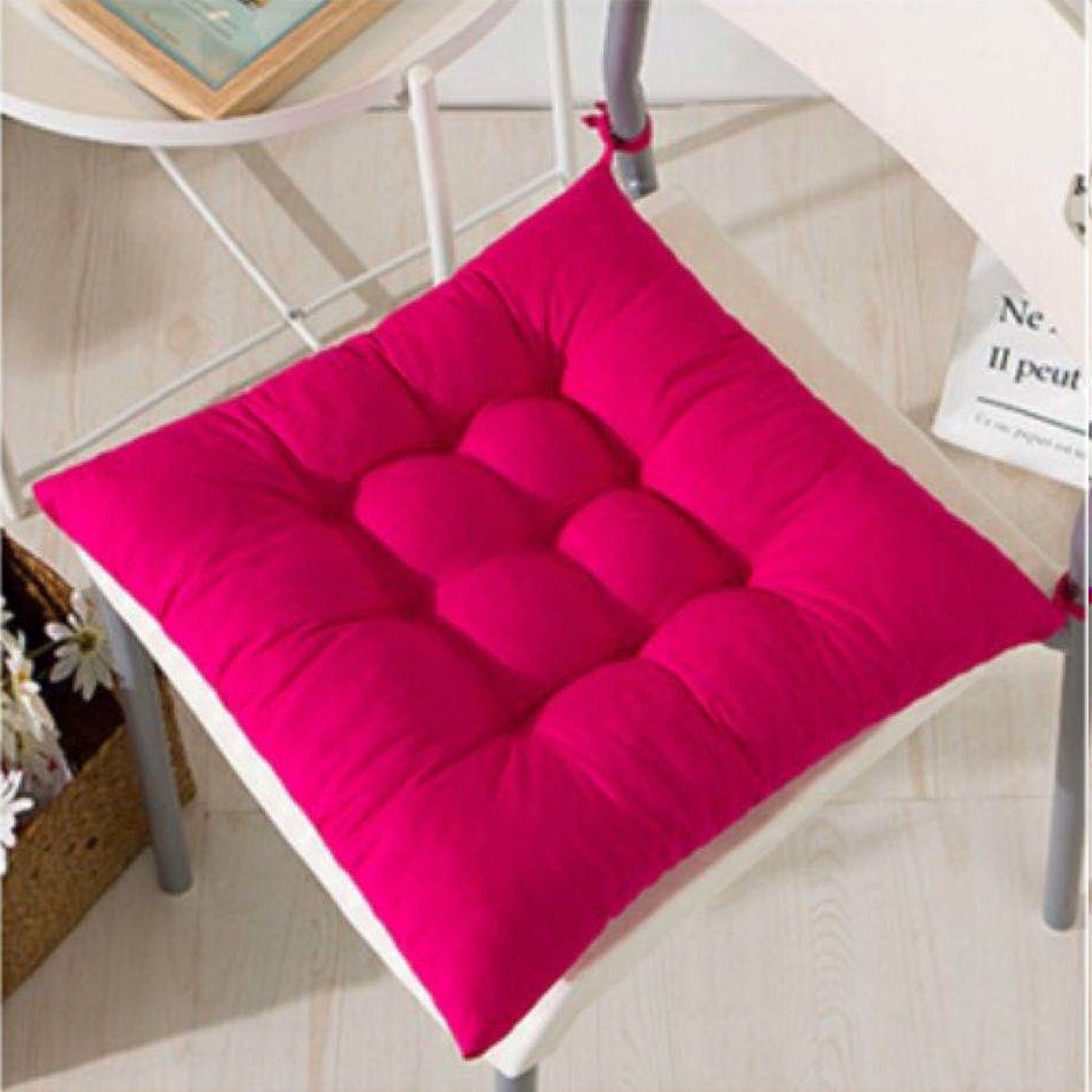 Seat Pad Dining Garden Kitchen Chair Cushions Tie On Plain Cheries Pink