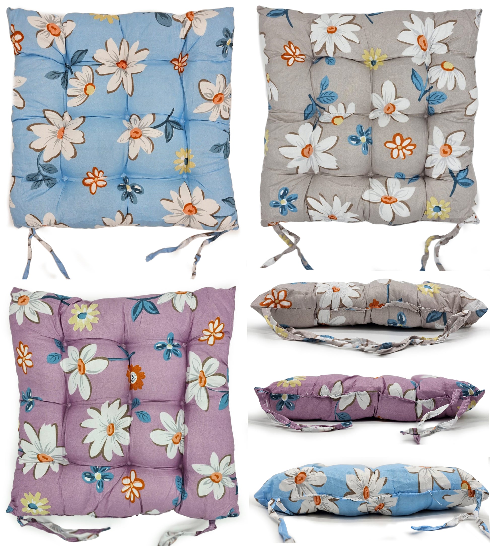 Seat Pad Dining Garden Kitchen Chair Cushions Tie On Daisy Floral