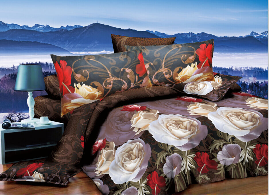 Duvet Cover set 3D Quilt Cover set 3 Pcs Bedding Animal Floral Rose 55 GSM