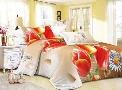 Duvet Cover set 3D Quilt Cover set 3 Pcs Bedding Animal Floral Rose 55 GSM