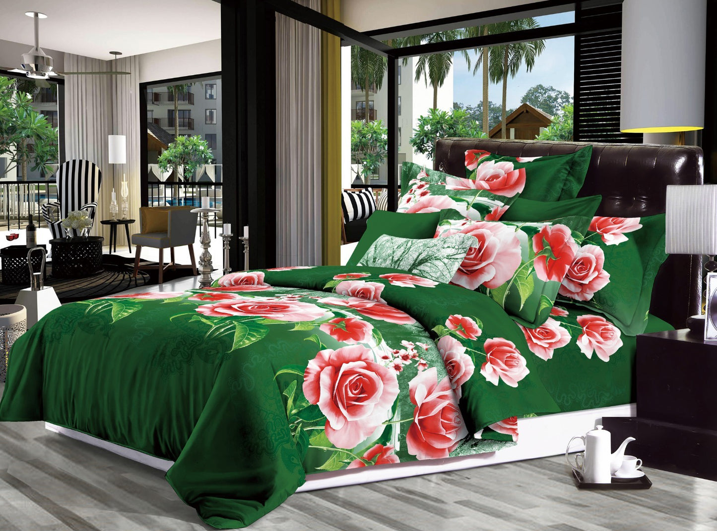 Duvet Cover set 3D Quilt Cover set 3 Pcs Bedding Animal Floral Rose 55 GSM