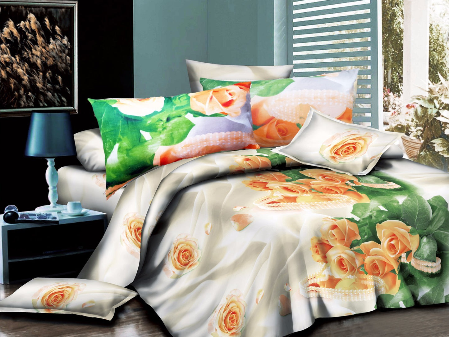 Duvet Cover set 3D Quilt Cover set 3 Pcs Bedding Animal Floral Rose 55 GSM
