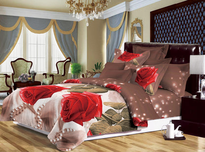 Duvet Cover set 3D Quilt Cover set 3 Pcs Bedding Animal Floral Rose 55 GSM