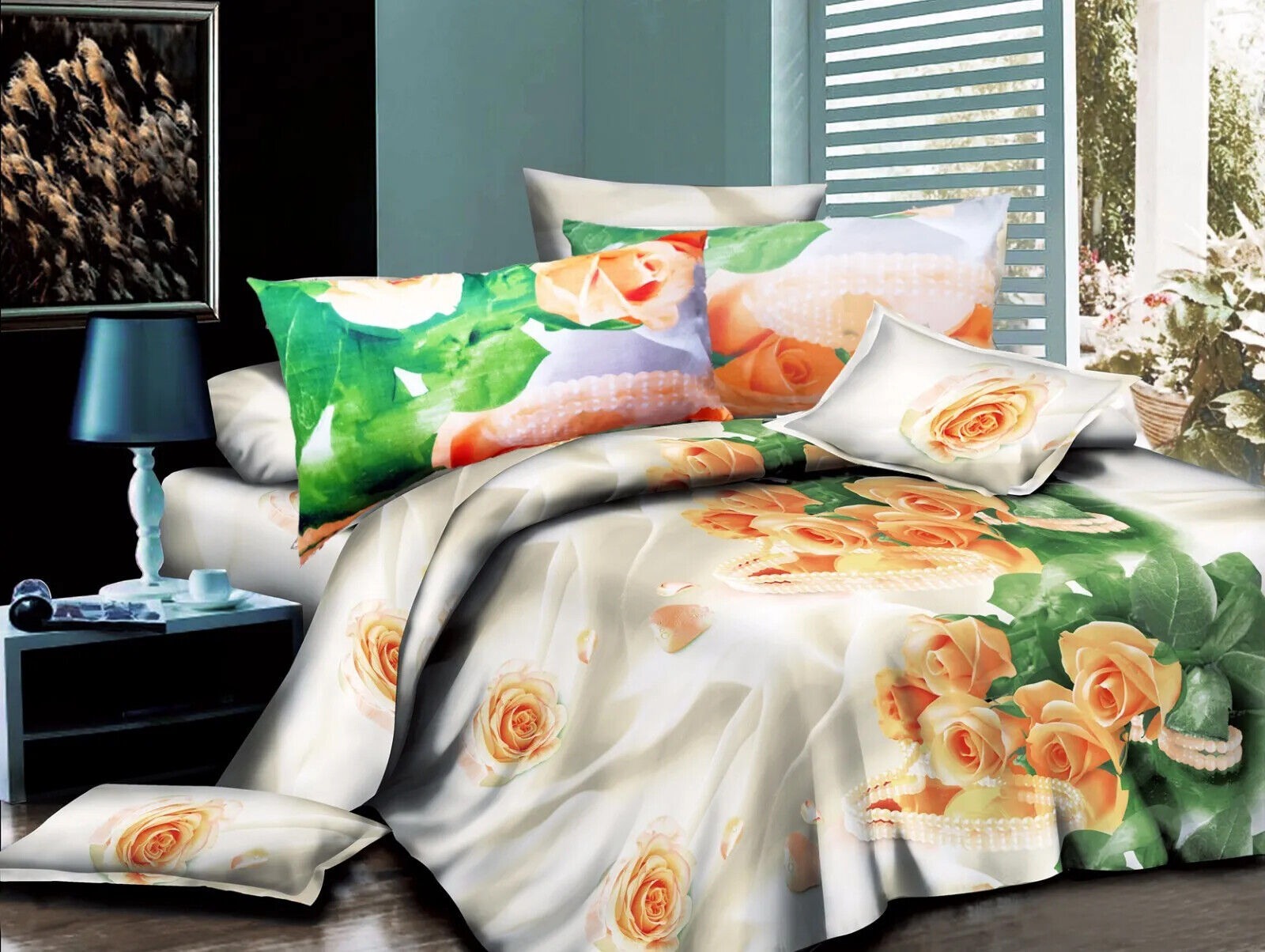 Duvet Cover set 3D Quilt Cover set 3 Pcs Bedding Animal Floral Rose 55 GSM