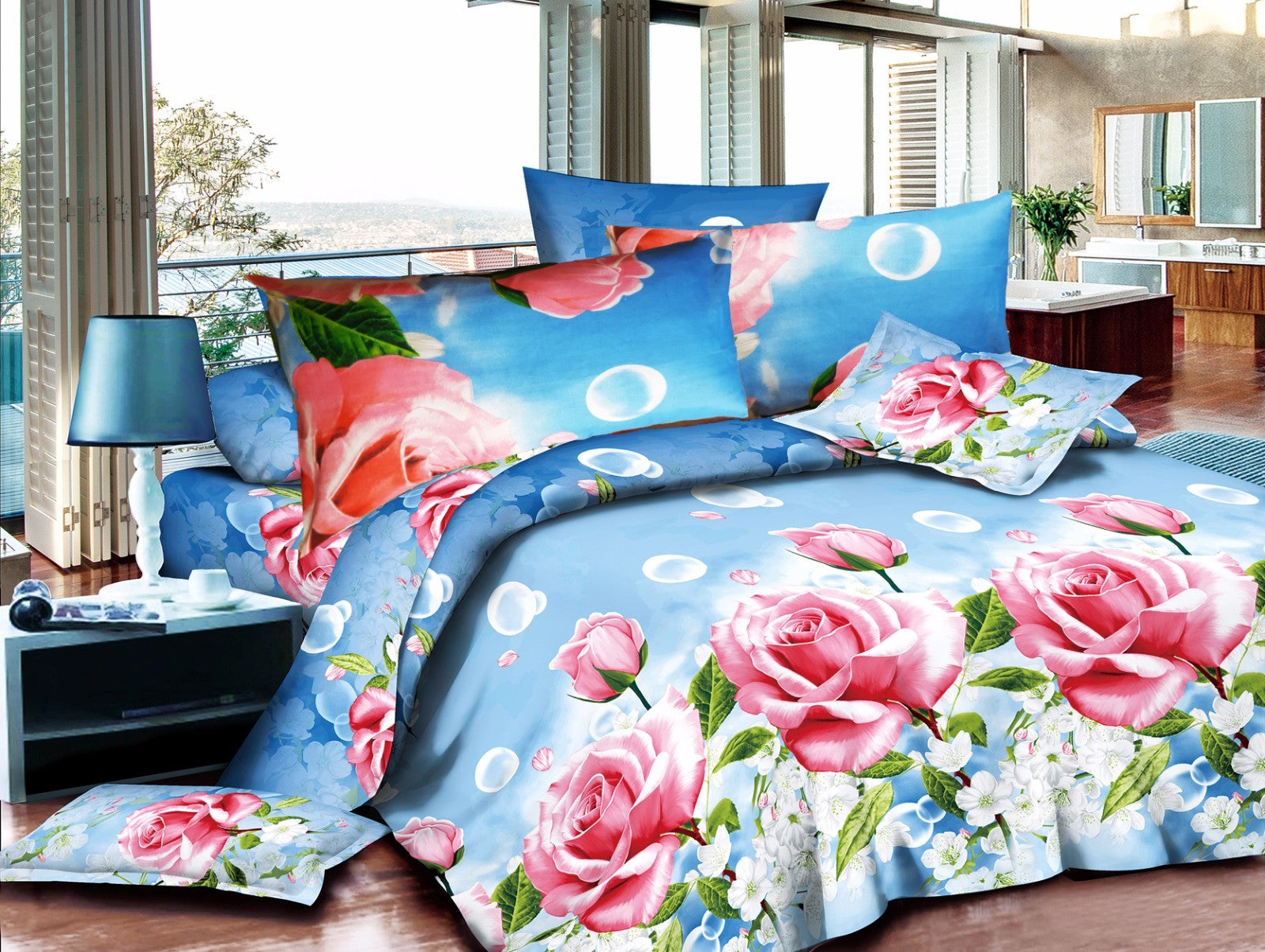 Duvet Cover set 3D Quilt Cover set 3 Pcs Bedding Animal Floral Rose 55 GSM