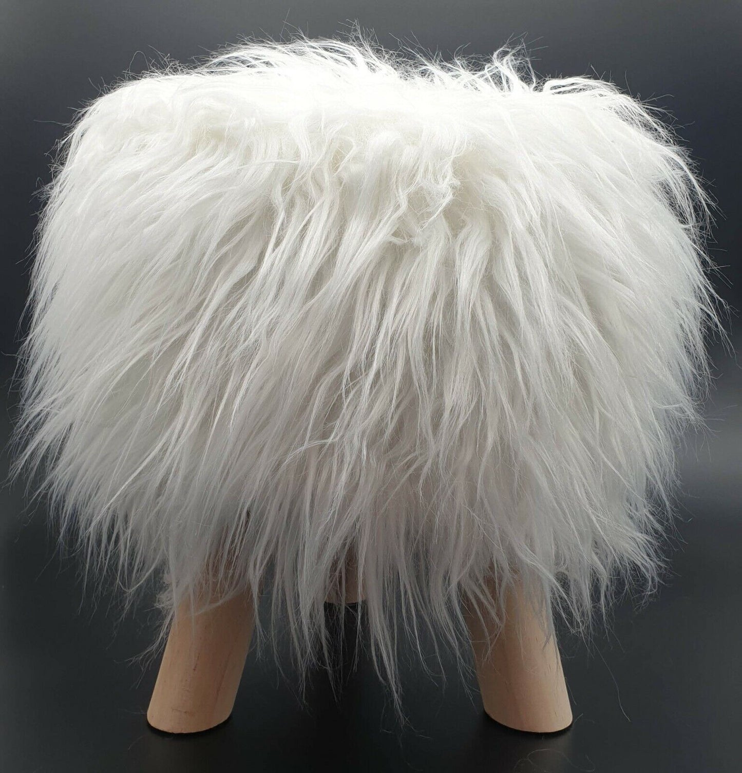 MASTER Stool Pouffe Shaggy Faux Fur Foot Bench Ottoman Modern Padded Wooden Round