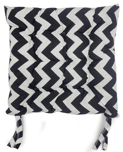 Seat Pad Dining Garden Kitchen Chair Cushions Tie On Zigzag Black and White