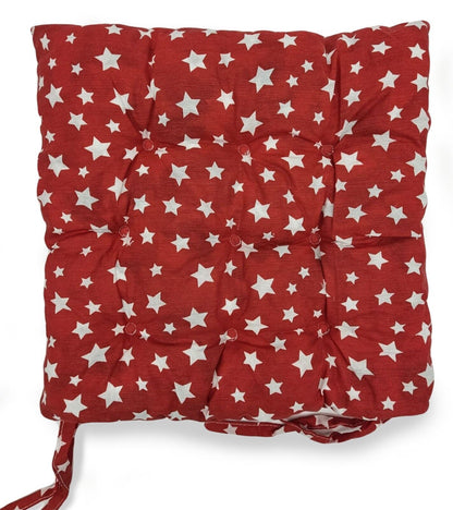 Seat Pad Dining Garden Kitchen Chair Cushions Tie On Stars Red & White