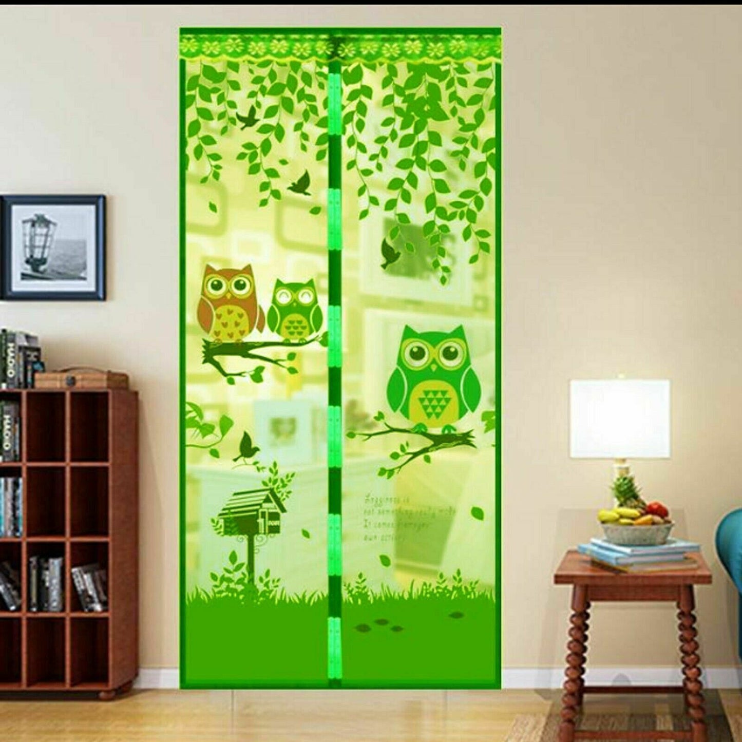 Magic Magnetic Door Net Screen Mosquito Fly Insect Mesh Guard Owls green