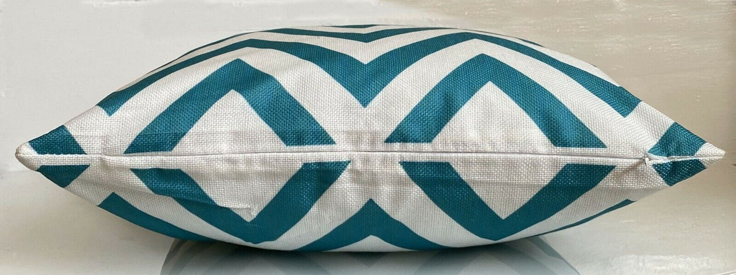 Cushion Cover or Cushion Chevron ZIG ZAG stripe cotton Geometric  17" x 17" teal side view
