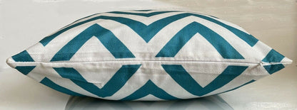 Cushion Cover or Cushion Chevron ZIG ZAG stripe cotton Geometric  17" x 17" teal side view