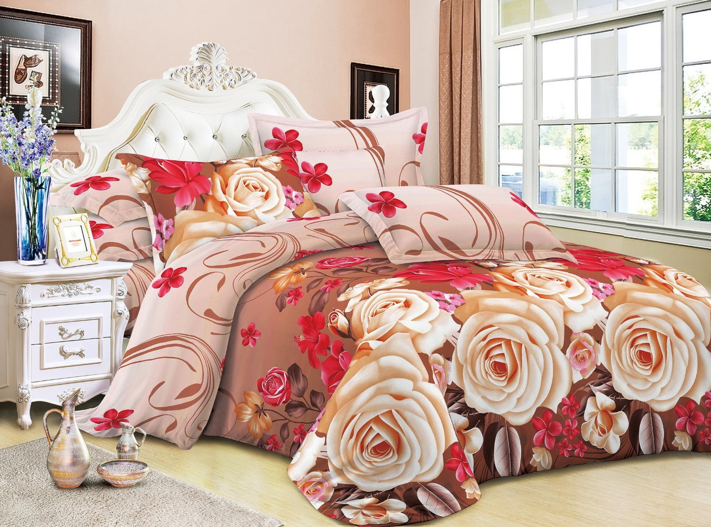 Duvet Cover set 3D Quilt Cover set 3 Pcs Bedding Animal Floral Rose 55 GSM