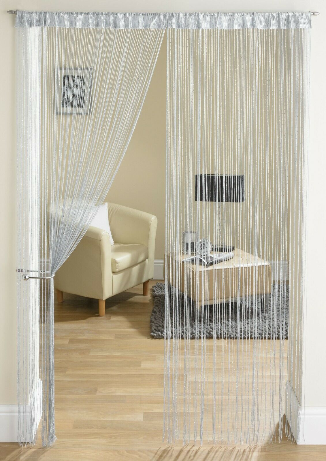 Foiled String Curtain Door Window Curtains Fly Screen White