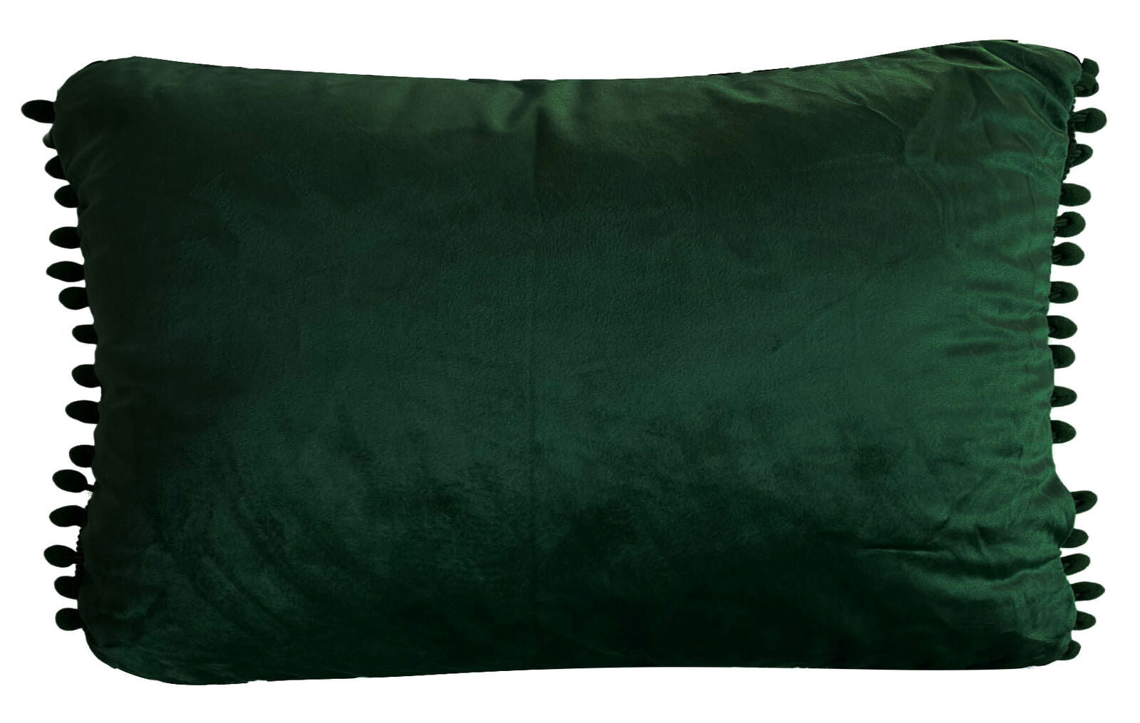 Pom Pom Cushion or Cover Plain Holland Plush Velvet 17" x 12" Bottle Green