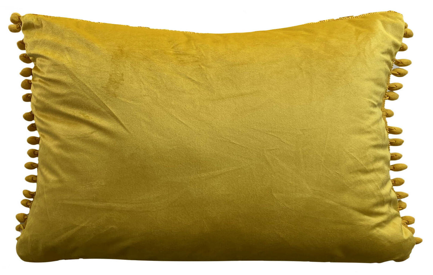 Pom Pom Cushion or Cover Plain Holland Plush Velvet 17" x 12" Mustard Yellow