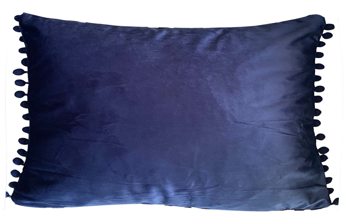 Pom Pom Cushion or Cover Plain Holland Plush Velvet 17" x 12" Navy Blue