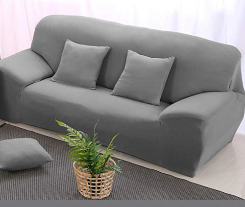 Sofa Covers Stretch Fit Protector Soft Velvet with tuckers Grey