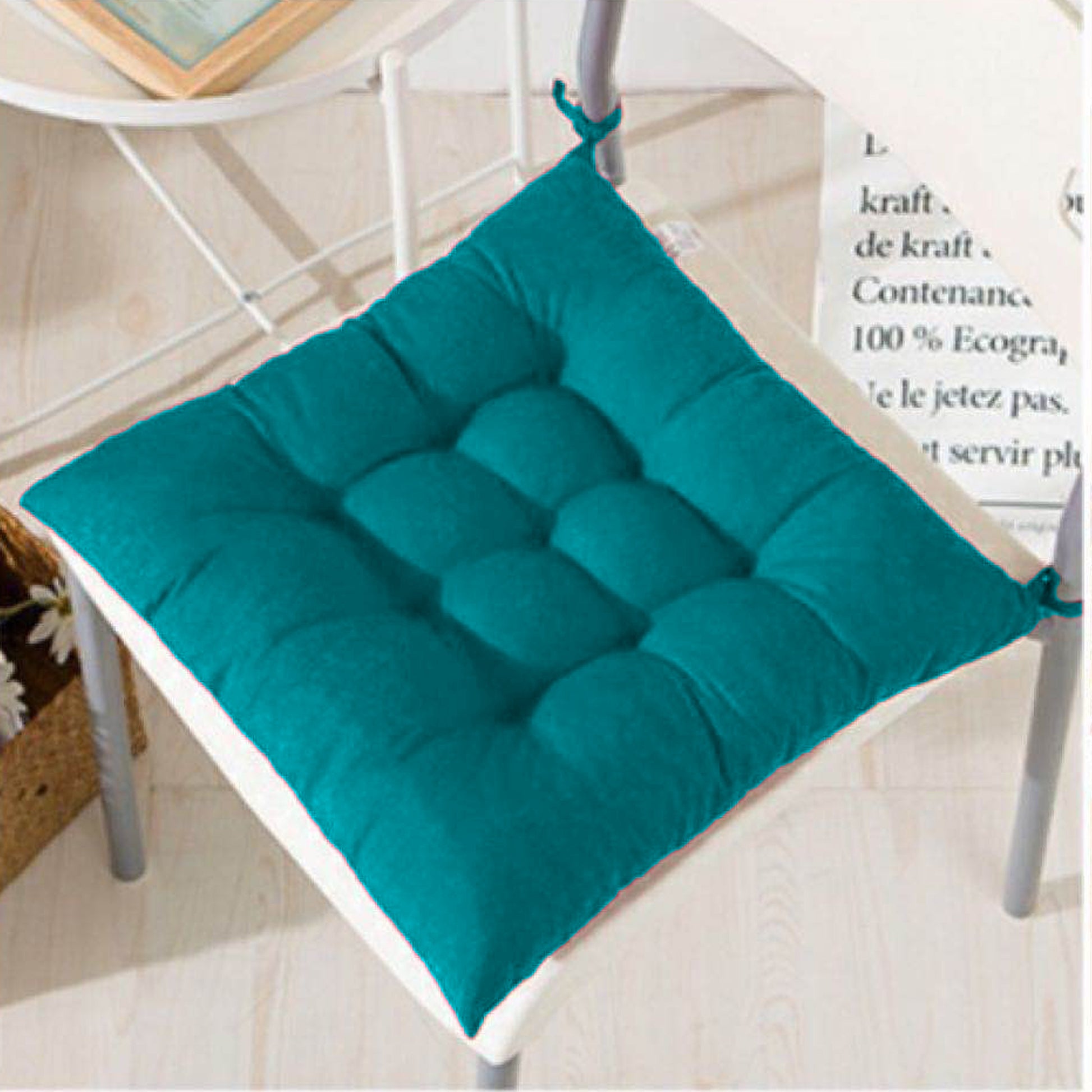 Seat Pad Dining Garden Kitchen Chair Cushions Tie On Plain Teal Blue