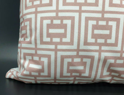Large Cushion cover or Filled sofa cushion Blush Pink White geometric Squares closer view