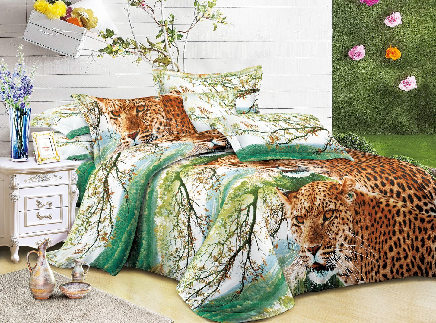 Duvet Cover set 3D Quilt Cover set 3 Pcs Bedding Animal Floral Rose 55 GSM