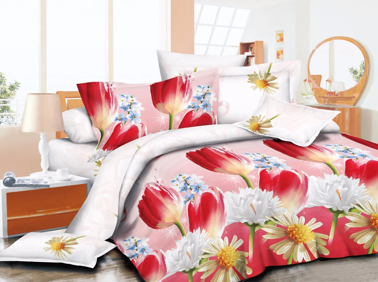 Duvet Cover set 3D Quilt Cover set 3 Pcs Bedding Animal Floral Rose 55 GSM