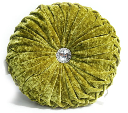 Round Cushion Crush Velvet Diamante Chic Filled Lime Green