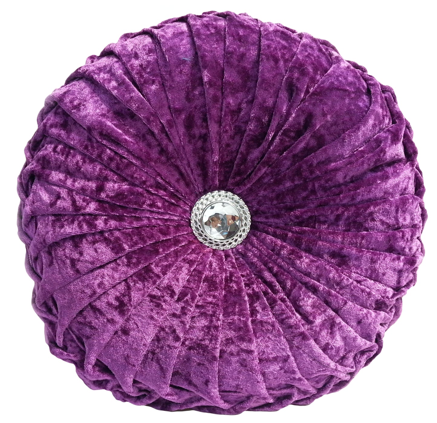 Round Cushion Crush Velvet Diamante Chic Filled Purple