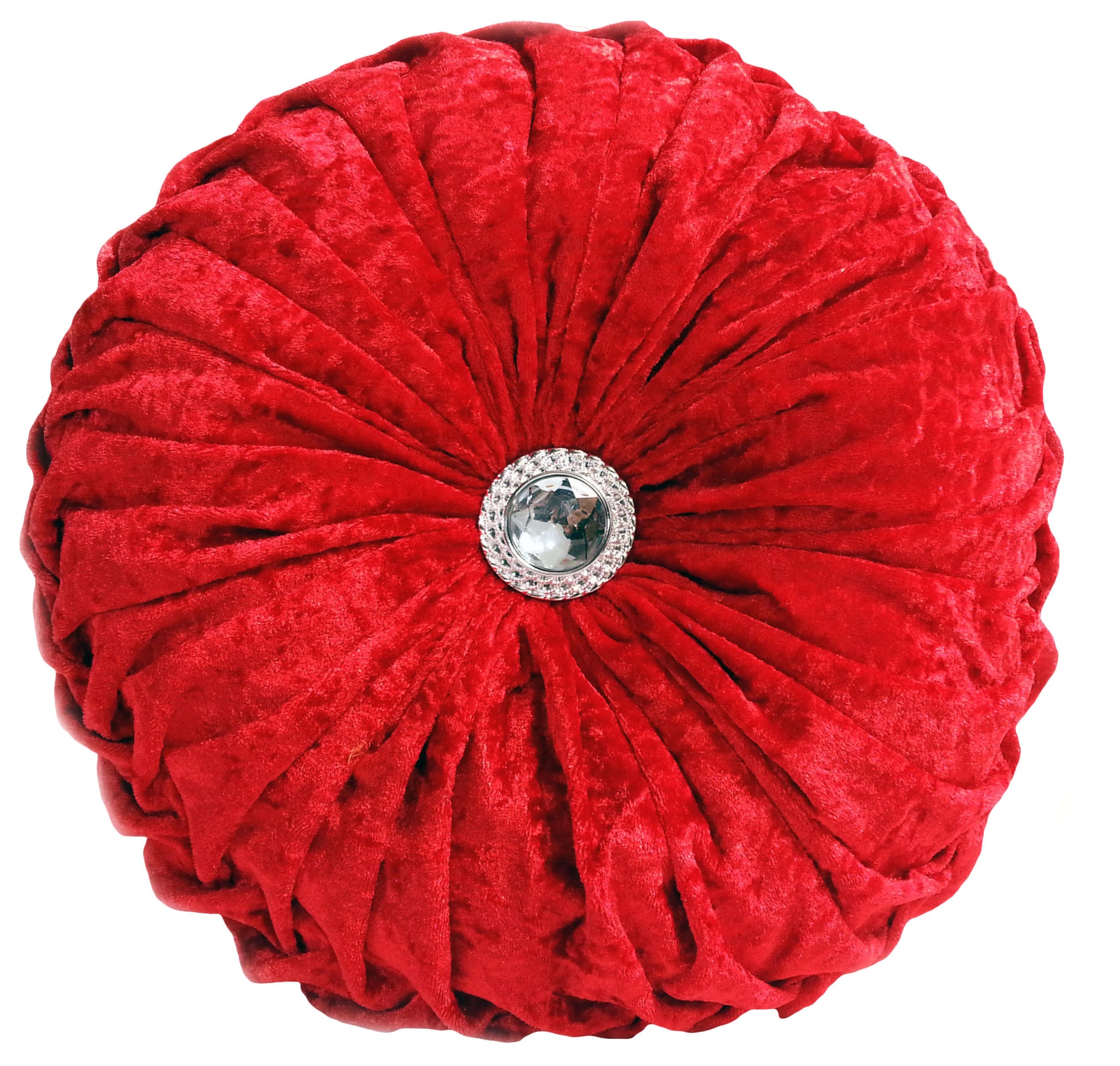 Round Cushion Crush Velvet Diamante Chic Filled Red