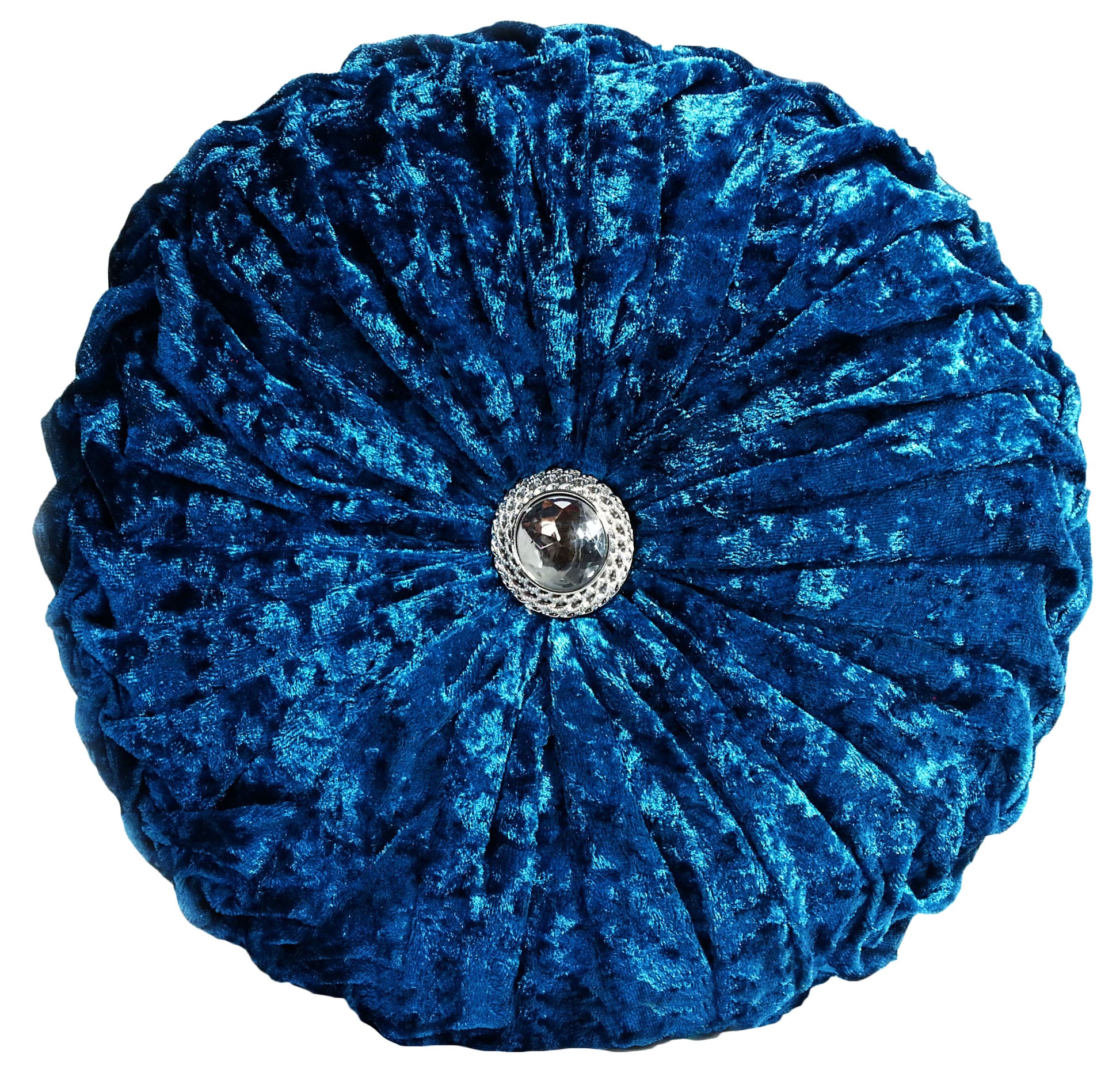 Round Cushion Crush Velvet Diamante Chic Filled Teal