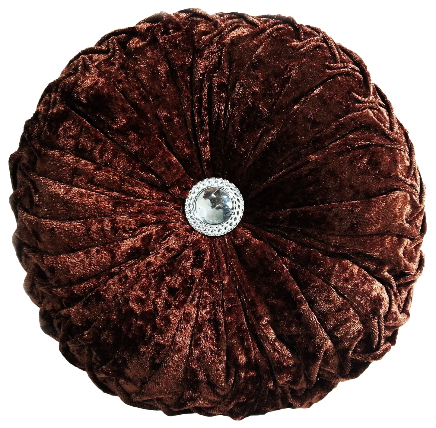 Round Cushion Crush Velvet Diamante Chic Filled Brown