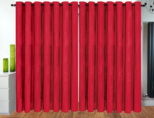 Curtains Eyelet Ring Top Lined Chenille Curtains RED