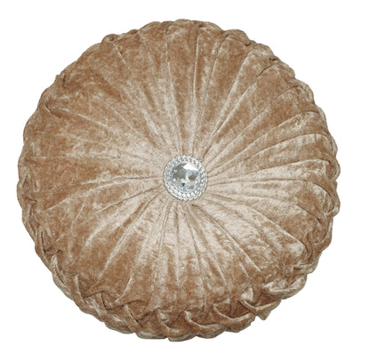 Round Cushion Crush Velvet Diamante Chic Filled Latte