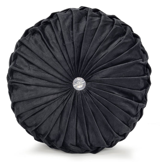 Cushion Soft PLUSH Velvet Cushions Luxury Chic Filled Scatter Cushion Round BLACK