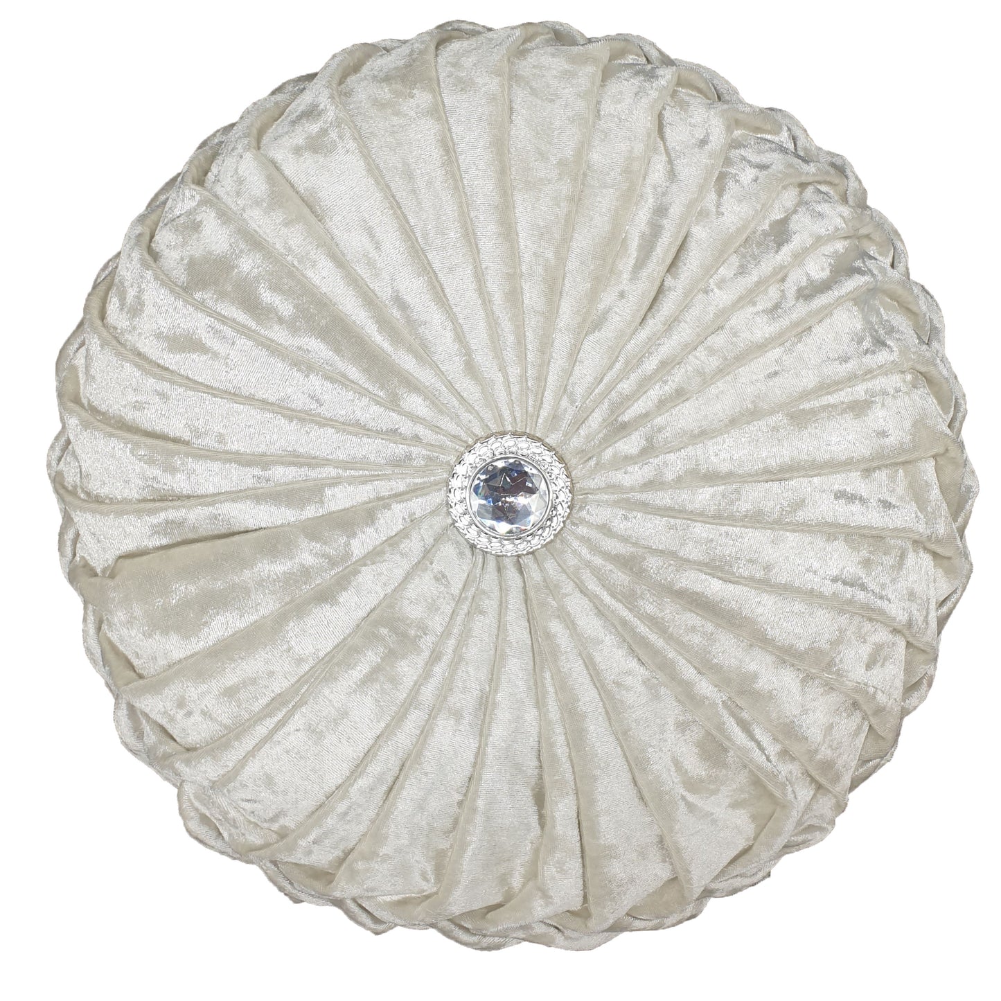 Round Cushion Crush Velvet Diamante Chic Filled White