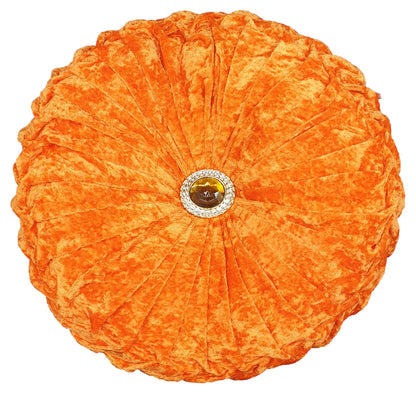 Round Cushion Crush Velvet Diamante Chic Filled Orange